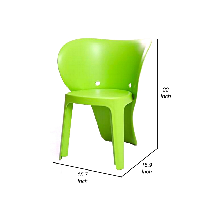 Fyna 16 Inch Kids Chair with Curved Back- Set of 4- Elephant Trunk Design- Green