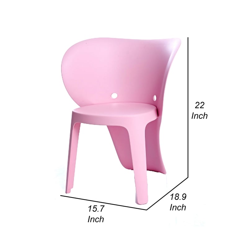 Fyna 16 Inch Kids Chair with Curved Back- Set of 4- Elephant Trunk Design- Pink