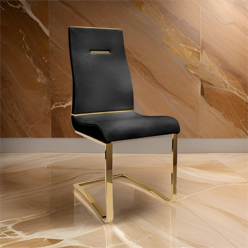 Gyn 17 Inch Dining Chair Set of 2- Cantilever Base- Black Gold Faux Leather