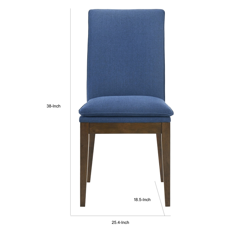 Nick 25 Inch Dining Chair Set of 2- Cushioned- Walnut Brown Legs- Blue