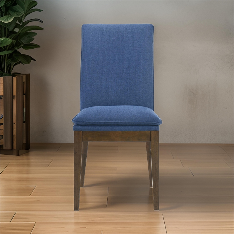 Nick 25 Inch Dining Chair Set of 2- Cushioned- Walnut Brown Legs- Blue