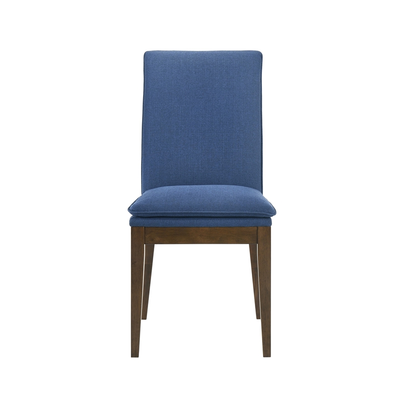 Nick 25 Inch Dining Chair Set of 2- Cushioned- Walnut Brown Legs- Blue