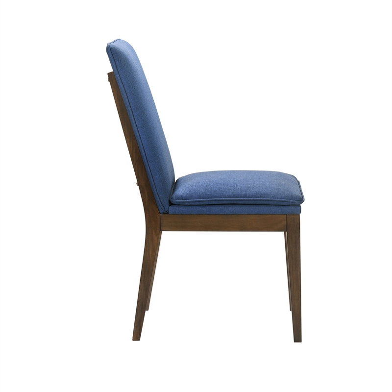Nick 25 Inch Dining Chair Set of 2- Cushioned- Walnut Brown Legs- Blue
