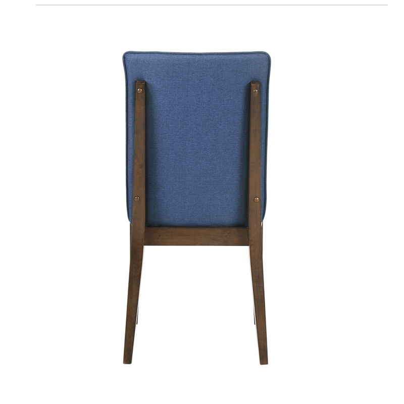 Nick 25 Inch Dining Chair Set of 2- Cushioned- Walnut Brown Legs- Blue