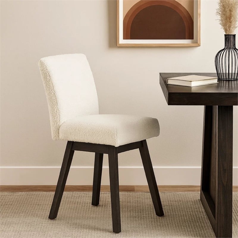 Ghy 25 Inch Swivel Counter Chair Set of 2- White Textured Upholstery- Brown