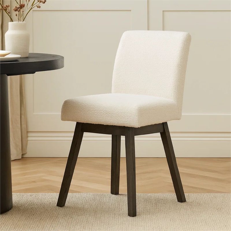 Ghy 25 Inch Swivel Counter Chair Set of 2- White Textured Upholstery- Brown
