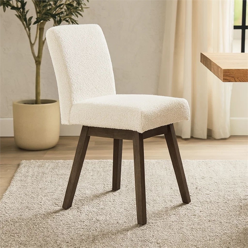 Ghy 25 Inch Swivel Counter Chair Set of 2- White Textured Upholstery- Brown