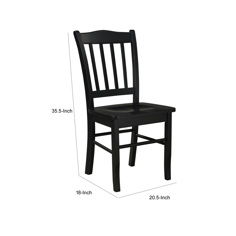 Nova 18 Inch Dining Side Chair Set of 2- Slatted Backrests- Jet Black Wood
