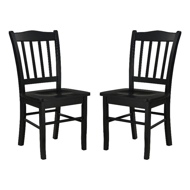 18 Inch Dining Side Chair Set of 2- Slatted Backrests- Jet Black Wood