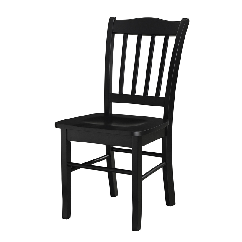 18 Inch Dining Side Chair Set of 2- Slatted Backrests- Jet Black Wood