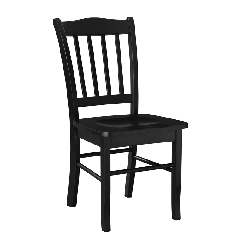 18 Inch Dining Side Chair Set of 2- Slatted Backrests- Jet Black Wood