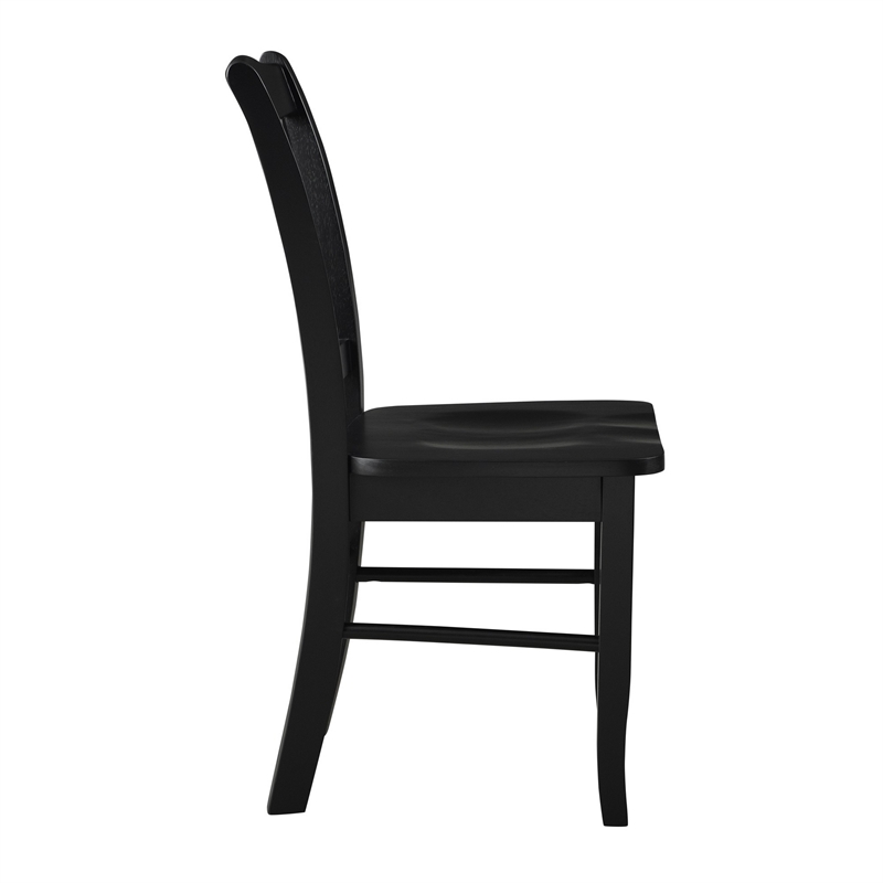 18 Inch Dining Side Chair Set of 2- Slatted Backrests- Jet Black Wood