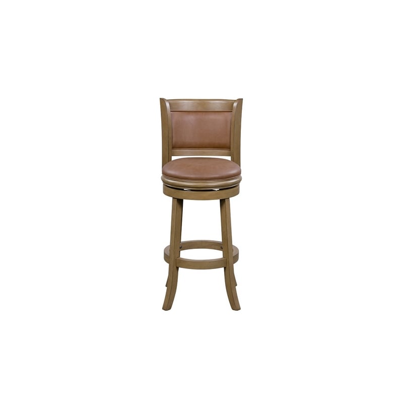 Haley 26 Inch Swivel Counter Height Chair Chestnut Brown Wood- Faux Leather