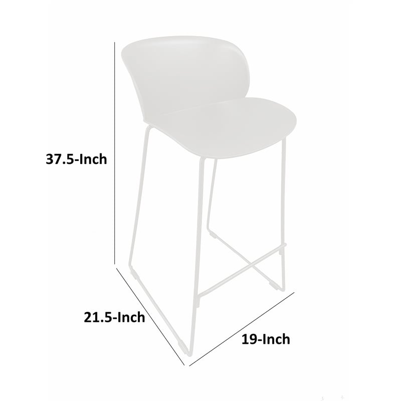 Sia 30 Inch Barstool Chair Set of 2- Curved Back- Square White Metal Legs