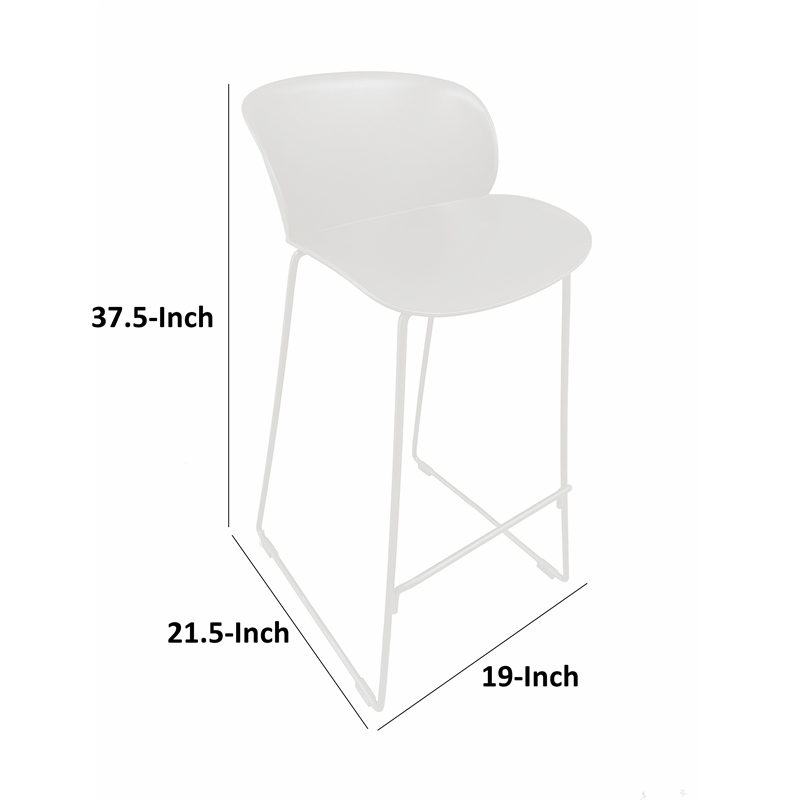 Sia 30 Inch Barstool Chair Set of 2- Curved Back- Square White Metal Legs