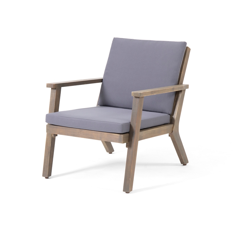 Elin Outdoor Club Chair Set of 2- Acacia Wood Frame- Gray Cushions