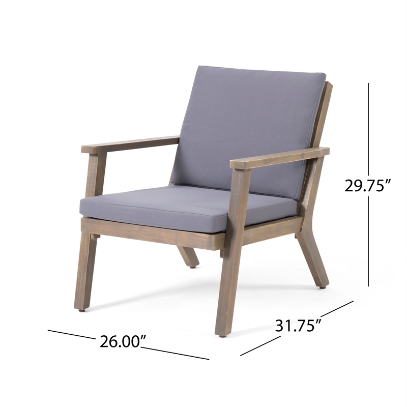 Elin Outdoor Club Chair Set of 2- Acacia Wood Frame- Gray Cushions