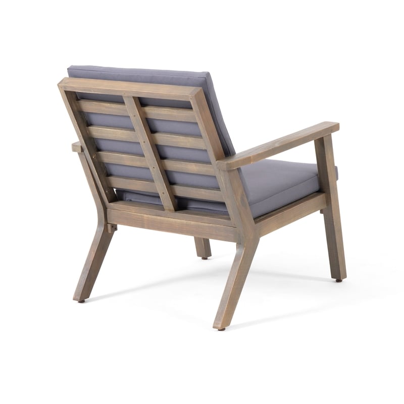 Elin Outdoor Club Chair Set of 2- Acacia Wood Frame- Gray Cushions