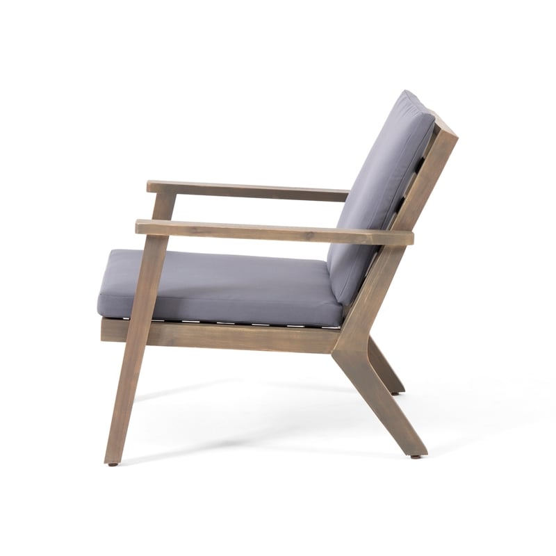 Elin Outdoor Club Chair Set of 2- Acacia Wood Frame- Gray Cushions