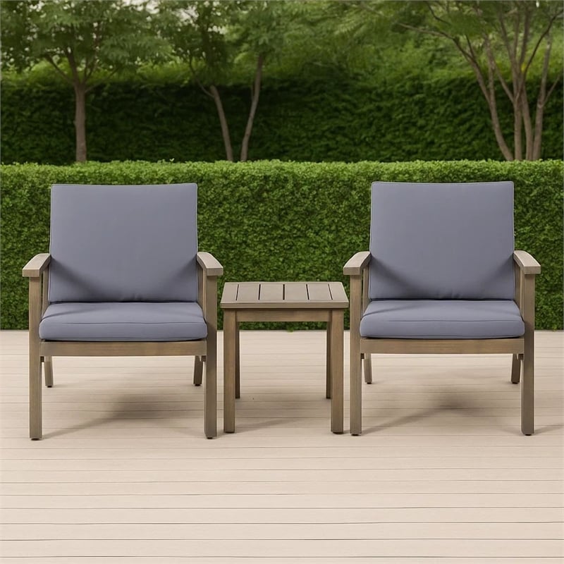 Elin Outdoor Club Chair Set of 2- Acacia Wood Frame- Gray Cushions