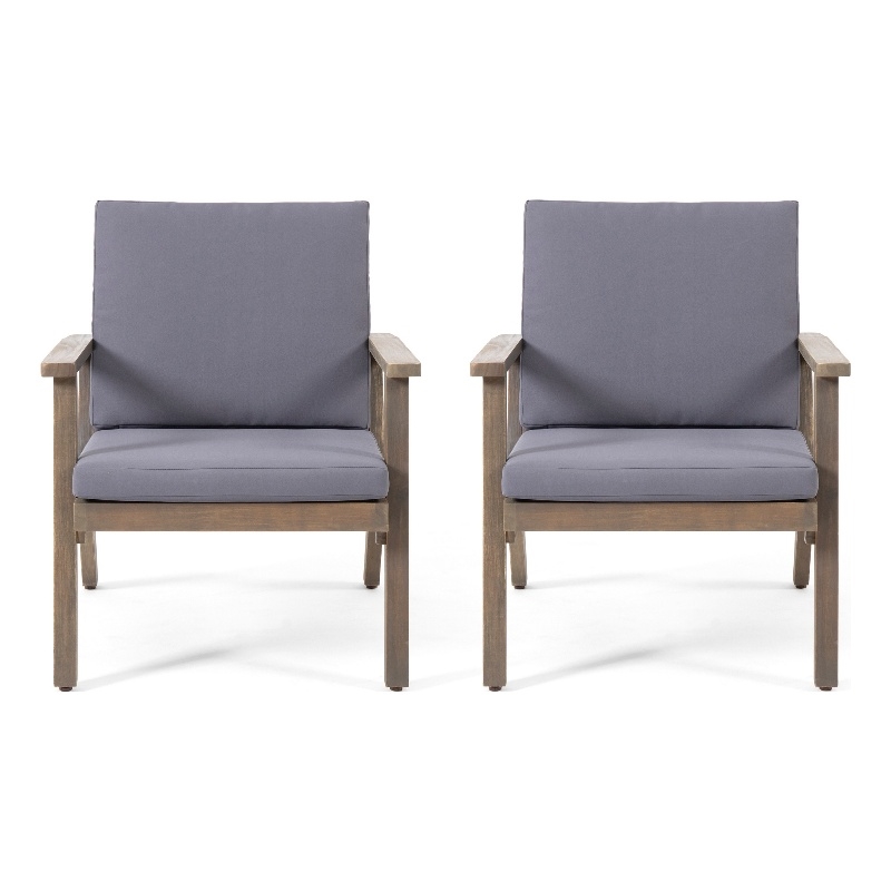 Elin Outdoor Club Chair Set of 2- Acacia Wood Frame- Gray Cushions
