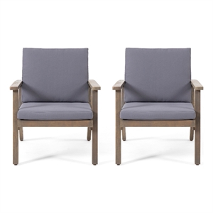 Elin Outdoor Club Chair Set of 2- Acacia Wood Frame- Gray Cushions