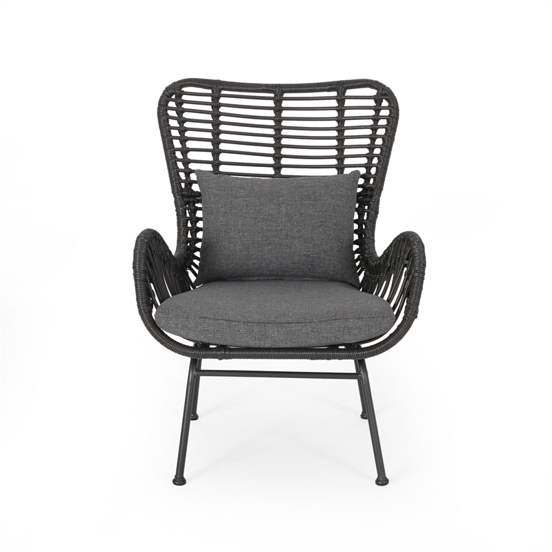 Slay Outdoor Accent Chair Set of 2- 25 Inch- Gray Woven Rattan- Iron Legs