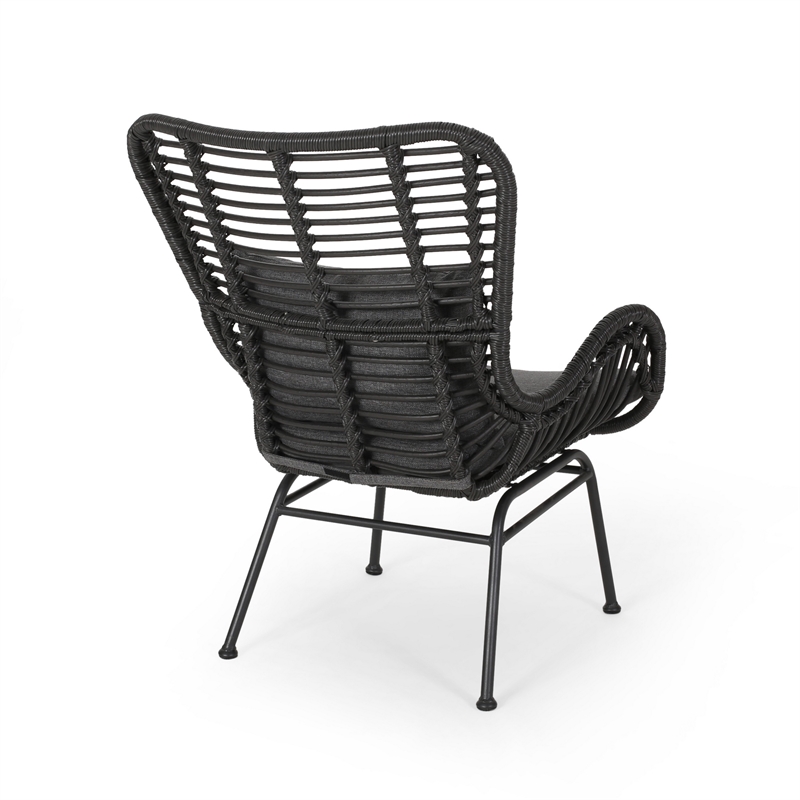 Slay Outdoor Accent Chair Set of 2- 25 Inch- Gray Woven Rattan- Iron Legs