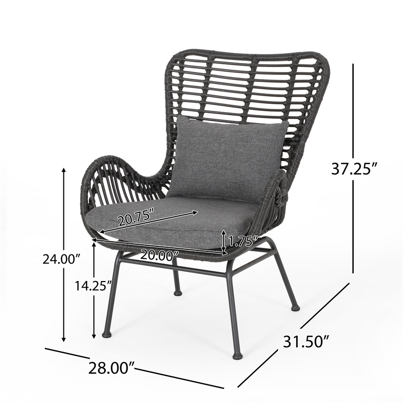 Slay Outdoor Accent Chair Set of 2- 25 Inch- Gray Woven Rattan- Iron Legs