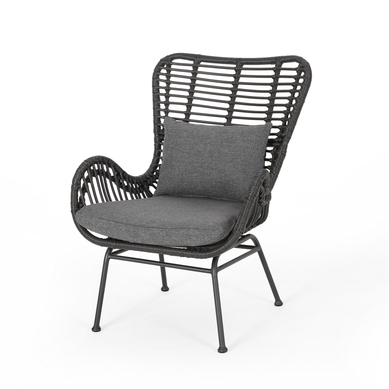 Slay Outdoor Accent Chair Set of 2- 25 Inch- Gray Woven Rattan- Iron Legs