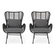 Slay Outdoor Accent Chair Set of 2- 25 Inch- Gray Woven Rattan- Iron Legs