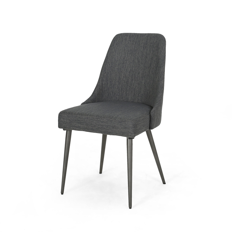 Dining Side Chair Set of 2- Smooth Textured Gray Fabric Armless Design