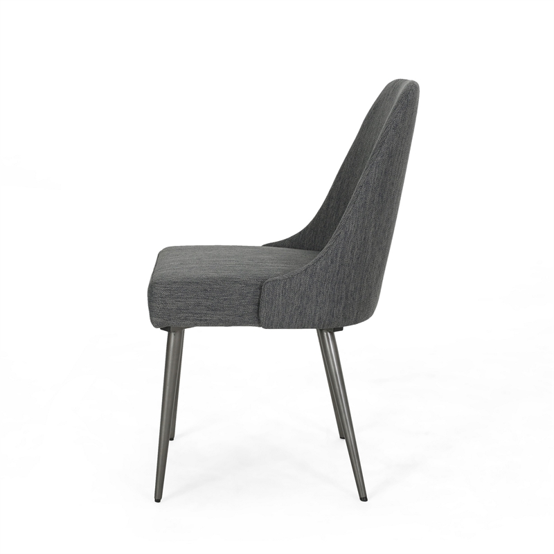 Dining Side Chair Set of 2- Smooth Textured Gray Fabric Armless Design