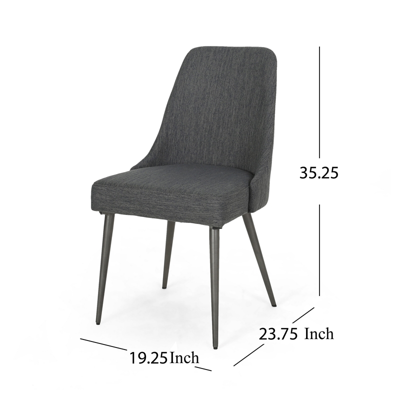 Dining Side Chair Set of 2- Smooth Textured Gray Fabric Armless Design