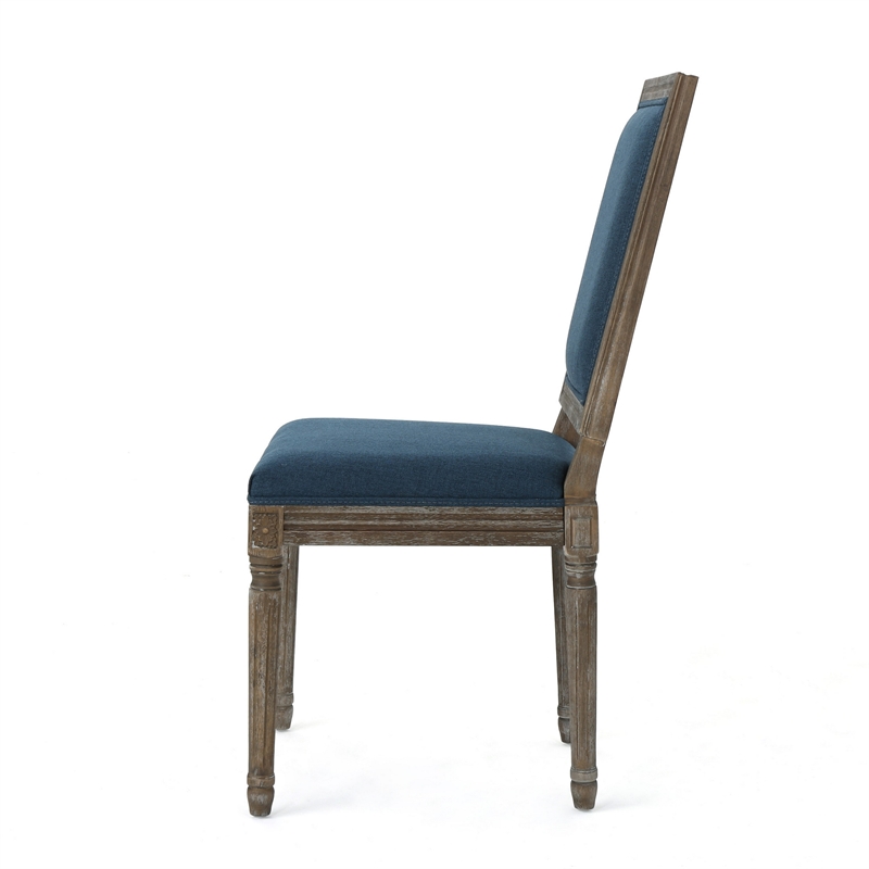 Dining Side Chair Set of 2- Traditional Style- Navy Blue Polyester