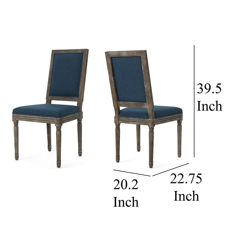 Dining Side Chair Set of 2- Traditional Style- Navy Blue Polyester