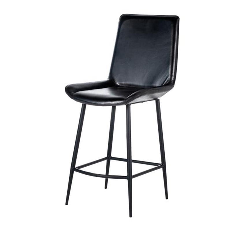 Isha Counter Stool Chair Set of 2- Gray Goat Leather- Black Iron