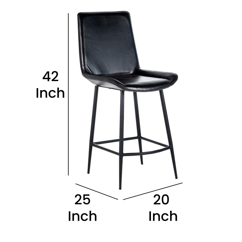 Isha Counter Stool Chair Set of 2- Gray Goat Leather- Black Iron