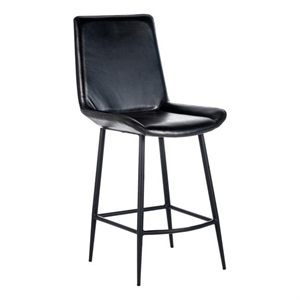 Isha Counter Stool Chair Set of 2- Gray Goat Leather- Black Iron