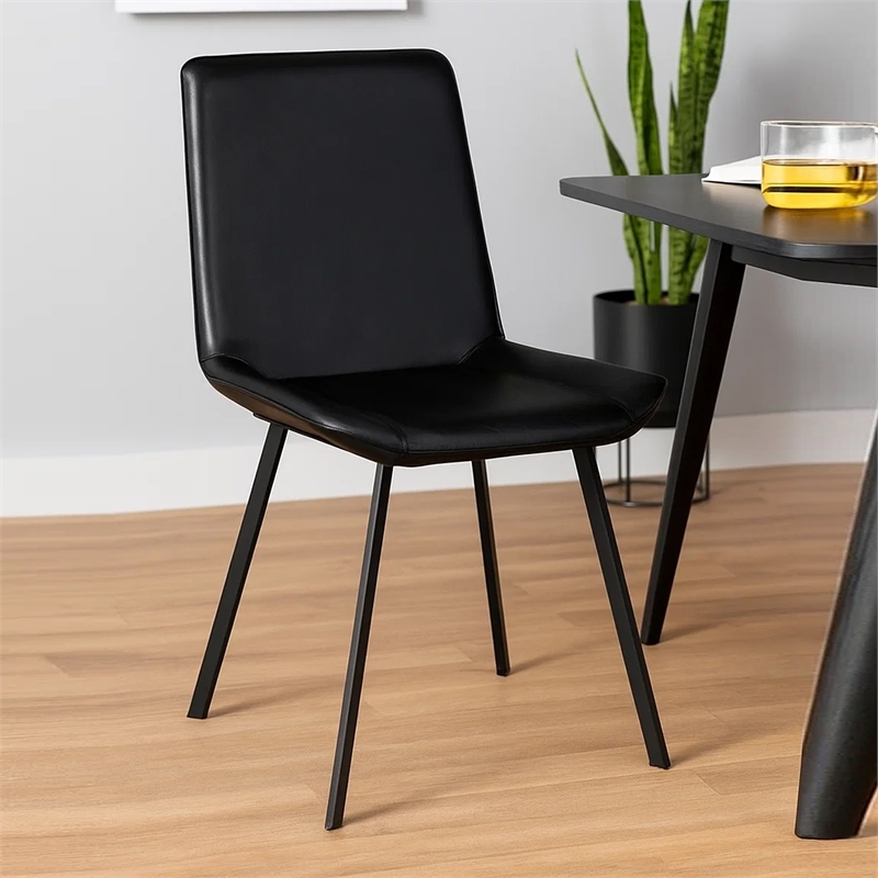 Isha Dining Chair Set of 2 with Dark Gray Goat Leather- Black Iron