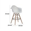 Ben 30 Inch Barstool Chair Set of 2- White Curved Seat- Brown Wood Legs