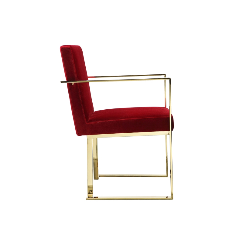 Boly 22 Inch Dining Side Chair Armchair- Maroon Velvet- Gold Steel Frame