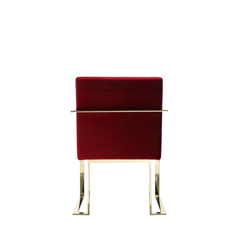Boly 22 Inch Dining Side Chair Armchair- Maroon Velvet- Gold Steel Frame