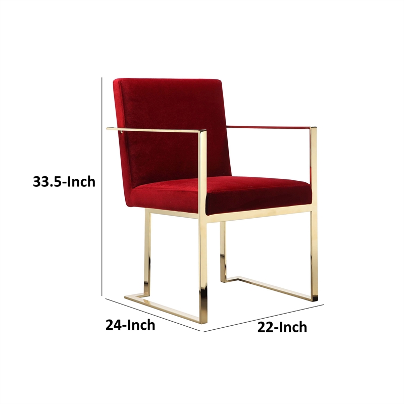 Boly 22 Inch Dining Side Chair Armchair- Maroon Velvet- Gold Steel Frame