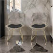 Hely 23 Inch Dining Chair Set of 2- 4 Cushions- Metal Cage Frame- Gold