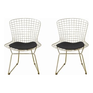 Hely 23 Inch Dining Chair Set of 2- 4 Cushions- Metal Cage Frame- Gold
