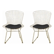 Hely 23 Inch Dining Chair Set of 2- 4 Cushions- Metal Cage Frame- Gold
