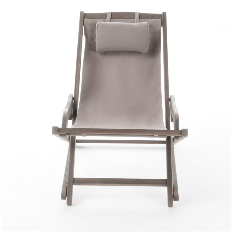 Mikki Portable Sling Chair Set of 2 with Pillows- Gray Polyester- Wood Base
