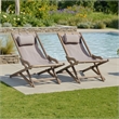 Mikki Portable Sling Chair Set of 2 with Pillows- Gray Polyester- Wood Base