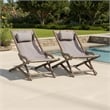 Mikki Portable Sling Chair Set of 2 with Pillows- Gray Polyester- Wood Base